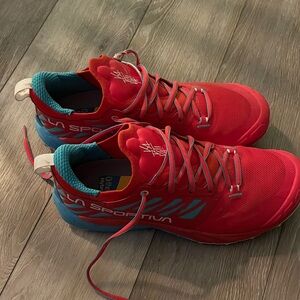La Sportiva Red and Teal Trail Shoes